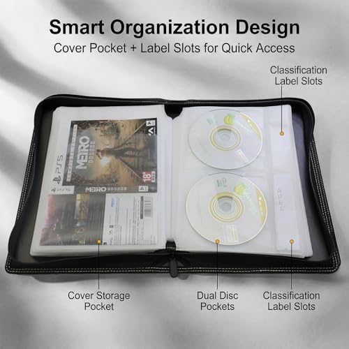 CD DVD Storage Binder 3 Pack, Holds 168 Discs and 84 Booklets with Tag Slots, Portable Media Disc Organizer for Blu ray, Music, Video Games, Home Collection and Car (White Pages) - Image 3