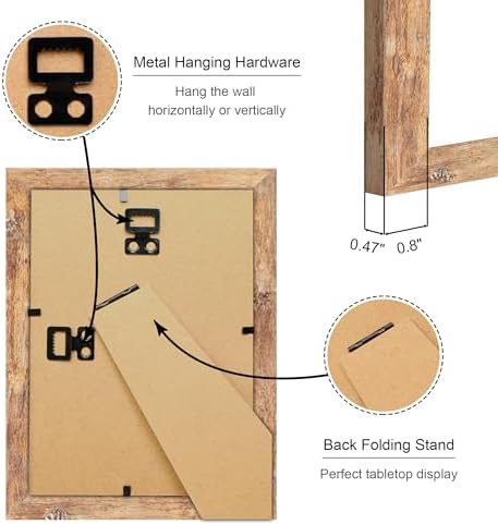 5x7 Picture Frame Set of 2, 5 x 7 Wood Photo Frames with Mat for 4x6, Natural Wooden Frame with Real Glass Cover for Wall and Tabletop Display,Brown - Image 4