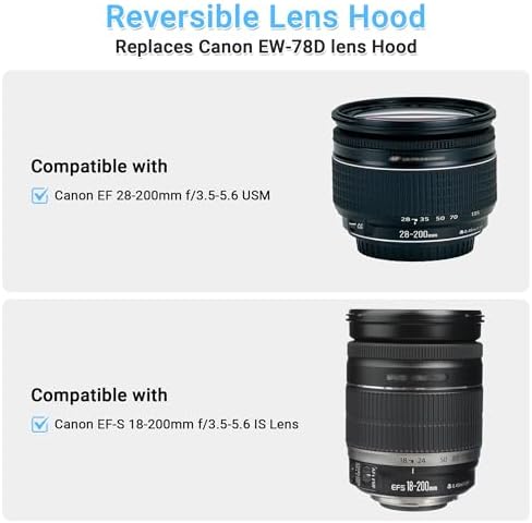 JJC EW-78D Reversible Lens Hood Shade Protector for Canon EF 28-200mm f/3.5-5.6 USM & EF-S 18-200mm f/3.5-5.6 IS Lens Replaces Canon EW-78D Lens Hood - Image 2