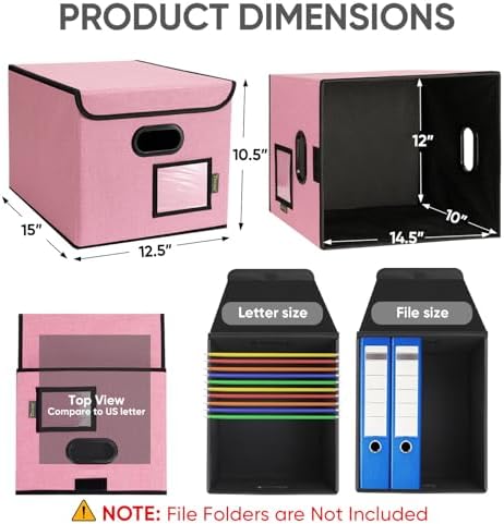 BALEINE File Organizer Box with Lid, Collapsible Hanging File Storage Box - Image 2