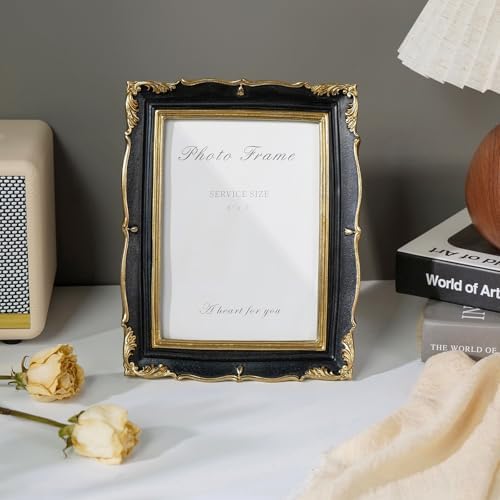 Cuspin 5x7 Picture Frame Black Gold Vintage Ornate Textured Resin Frame - Image 6