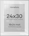 Homeforia 24x30 Silver Picture Frame, High-End Metal, 18x24 Mat, Glass by Homeforia