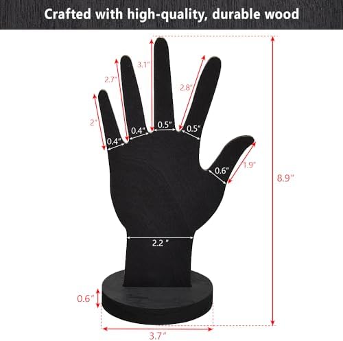 MOOCA 6-Piece Wooden Hand Jewelry Display Set, Wall Mount or Stand - Image 2