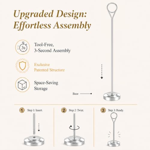 Radezon 12 Pack Silver Table Number Holders, 10inch Weighted Base Place Card Holders for Outdoor Wedding, Windproof Sturdy Metal Photo Stands for Reception Tables, Parties & Events - Image 5