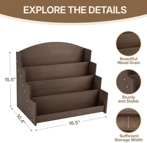 4 Tier Wooden Greeting Card Display Stand, Brown - Image 3