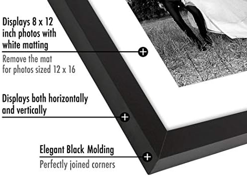 Americanflat 12x16 Picture Frame with Shatter-Resistant Glass - Use as 8x12 Frame with Mat or Display 12x16 Photo Without Mat - Signature Collection - Picture Frames for Wall Display - Black - Image 7