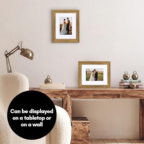 Americanflat 8x10 Picture Frame with Shatter-Resistant Glass - Use as 5x7 Frame with Mat or Display 8x10 Photo Without Mat - Ornate Picture Frames for Wall and Tabletop Display - Gold - Image 4