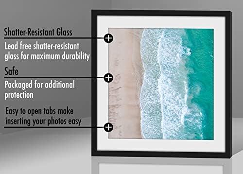 Americanflat 11x11 Picture Frame with Shatter-Resistant Glass - Use as 8x8 Frame with Mat or Display 11x11 Photo Without Mat - Streamline Collection - Thin Border Square Frames for Wall - Black - Image 6