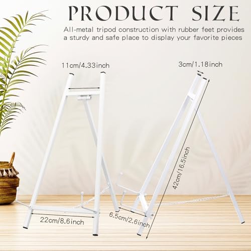 Leinuosen 1 Pcs Metal Easel Stand 16.5" H x 8.7" W x 4.3" D Table Top Easel Stand for Display Tripod Art Picture Mirror Modern Plate Holder for Display Book Photo Wedding Sign (White) - Image 2