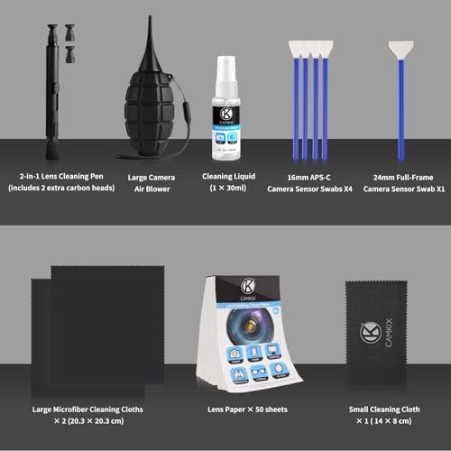 Camkix 14-in-1 Camera Lens Cleaning Kit - Includes Advanced Large Silicone Air Blower, 2in1 Lens Cleaning Pen, Dry Swabs, Cleaning Paper, 30 ML Optical Lens Spray for Mirrorless Cameras, APS-C, DSLR - Image 2