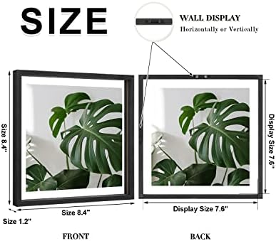 Egofine 8x8 Floating Frames Set of 2, Double Plexiglass Picture Frame, Made of Solid Wood Display Any Size Photo up to 8x8, Wall Mount or Tabletop Standing, Faded Black - Image 2