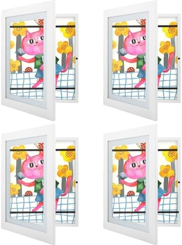 4 Pack 10x12.5 Front-Opening Kids Artwork Frames Changeable (White) by GoldenStateArt