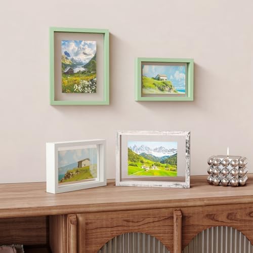 Egofine Distressed White 5x7 Floating Frames Set of 2, Double Plexiglass Picture Frame, Made of Solid Wood Display Any Size Photo up to 5x7, Wall Mount or Tabletop Standing - Image 4