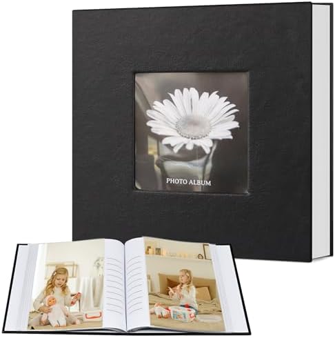 Popotop Photo Album 4x6 100 Photos with Writing Space, Leather Cover Album with Display Picture Window, Photo Book for Wedding Family Baby Gift by Popotop