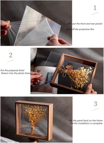 JOSON 2 packsWooden Dried Flower Photo Frame Dried Flower Display Stand Decorative Floating Photo Frame (brown 4x6) - Image 3