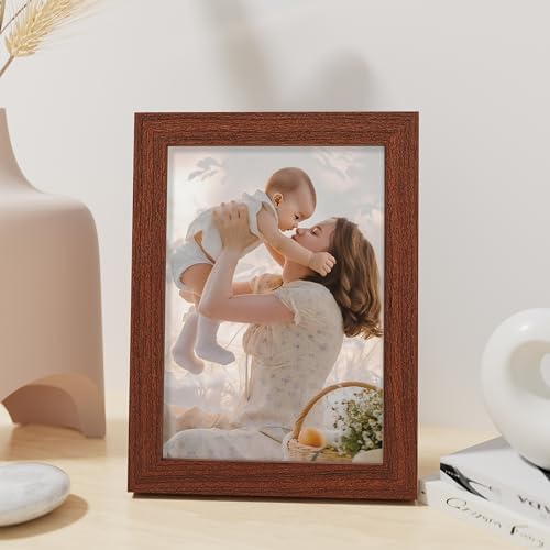 Vittanly 5x7 Picture Frame Made of Solid Wood for Wall or Tabletop, Brown - Image 4