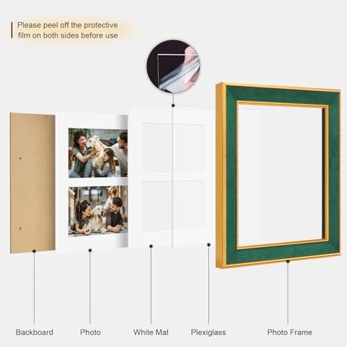 Suede 8x10 Picture Frame Display 2 Opening 4x6 Double Picture Frames Collage Wall Decor with Mat,Multi Photo Frame for Plexiglass,Wall or Tabletop Decor,1Pack,Green - Image 2