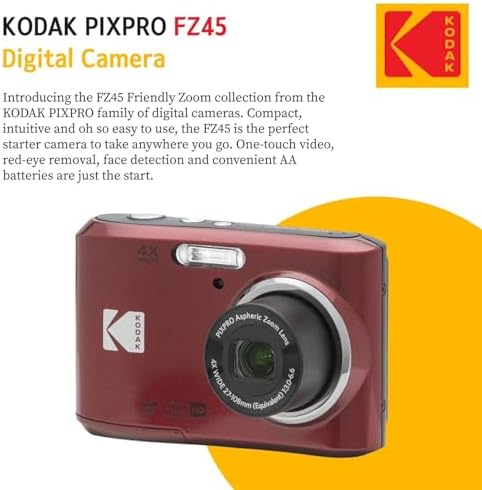 Kodak PIXPRO FZ45 Digital Camera + 32GB Memory Card + Point and Shoot Camera Case + Extendable Monopod + Lens Cleaning Pen + LCD Screen Protectors + Table Top Tripod Ultimate Bundle (Red) - Image 7