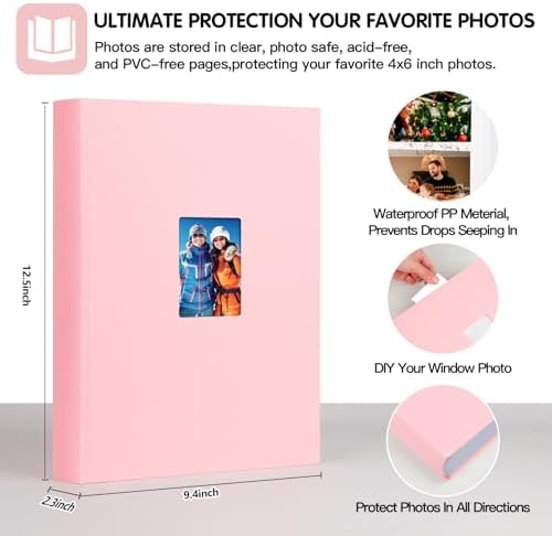 450 Pocket 4x6 Photo Album with Writing Space, Linen Cover, Pink - Image 3