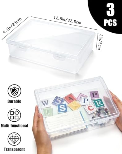 Paper Organizer Box, 3 Pack Plastic Photo Storage Box File Organizer Boxes Craft Storage Boxes, File Portable Project Case For Craf, Certificates, Documents, Photos, 12.8 X 9 X 2 Inch - Image 2