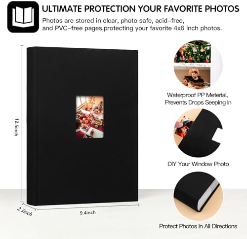 450 Pocket 4x6 Photo Album with Writing Space, Linen Cover, Black - Image 3
