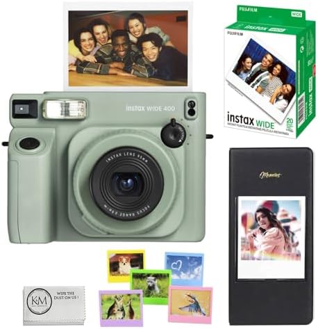 FUJIFILM INSTAX Wide 400 Instant Camera | Sage Green Bundled with INSTAX Wide Instant Film | 20 Exposures + Wide Album & Colored Frames + Cleaning Cloth (4 Items) by FUJIFILM