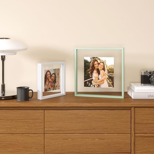 Egofine 12x12 Floating Frames Set of 2, Double Plexiglass Picture Frame, Made of Solid Wood Display Any Size Photo up to 12x12, Wall Mount or Tabletop Standing, Green - Image 4