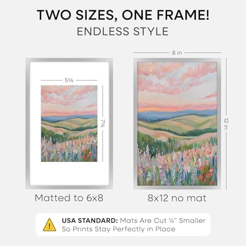 Homeforia 8x12 Silver Picture Frame, High-End Metal, 6x8 Mat, Glass - Image 2
