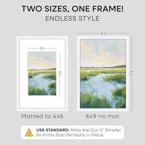 Homeforia 6x9 White Picture Frame, High-End Metal, 4x6 Mat, Glass - Image 2