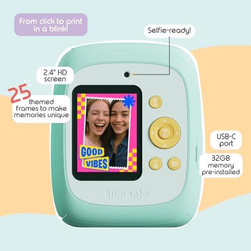 kiimento Instant Print Digital Camera, Ink-Free Thermal Printing with 4 Color-Themed Paper Options, 2.4” HD Screen, Selfie Lens, 48MP Photo, 1080p Video, 32GB Memory Card – Model P2 (Mint) - Image 6