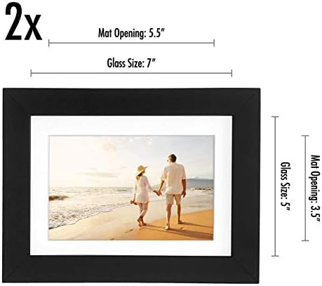 Americanflat 5x7 Picture Frame with Shatter-Resistant Glass - Set of 2 - Use as 4x6 Frame with Mat or Display 5x7 Photo Without Mat - Signature Collection - Picture Frames for Tabletop or Wall - Black - Image 2