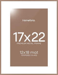 Homeforia 17x22 Mocha Picture Frame, High-End Metal, 12x18 Mat, Glass by Homeforia