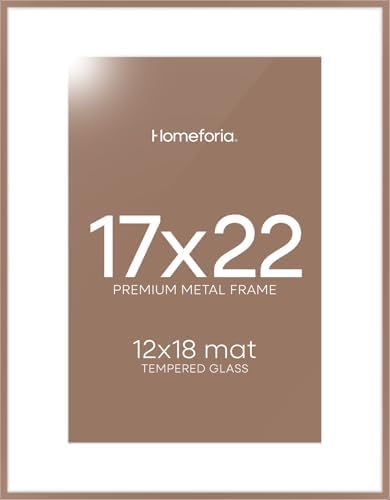 Homeforia 17x22 Mocha Picture Frame, High-End Metal, 12x18 Mat, Glass by Homeforia