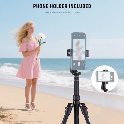 NEEWER Basics TP15 Camera Tripod Monopod, 68" Metal Heavy Duty Portable Travel DSLR Cell Phone Stand with Cellphone Holder Mount Compatible with iPhone Filming Video Recording, Ball Head Not Included - Image 5
