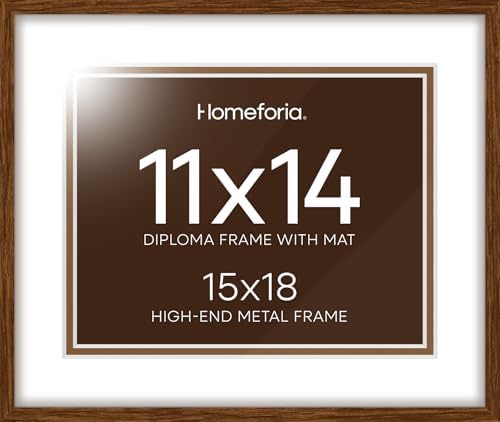 Homeforia 15x18 Brown Oak Diploma Frame, High-End Wood, 11x14 Mat, Glass by Homeforia
