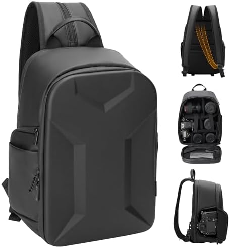 Cwatcun 2 in1 Camera Sling Bag, Camera Backpack Waterproof Leather Coating Shockproof Hardshell Camera Bag with Tripod Strap, Camera Case for Canon Nikon Sony Fuji DSLR SLR Mirrorless Camera & Lenses by FocusonCameraBag