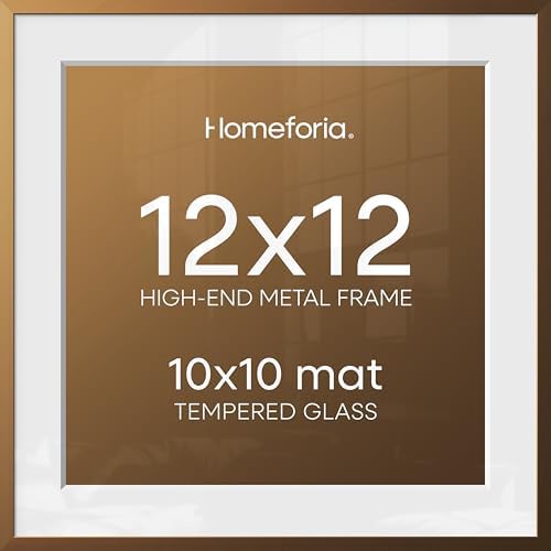 Homeforia 12x12 Bronze Picture Frame, High-End Metal, 10x10 Mat, Glass by Homeforia