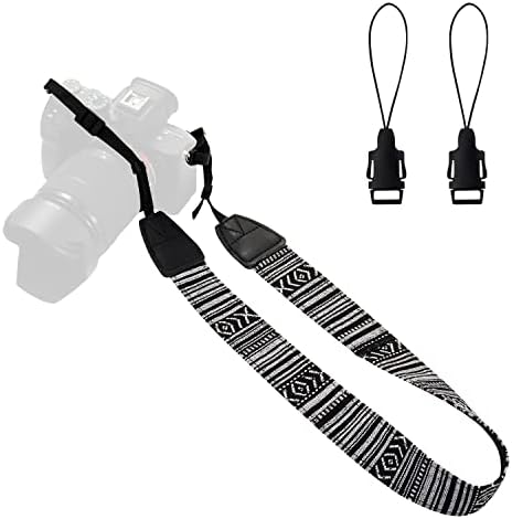 Camera Strap Canvas BlackWhite Shoulder Strap with Release Buckles by WANBY