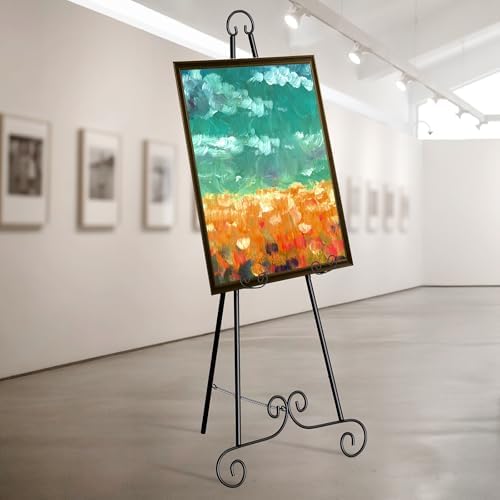 2 Pack 46'' Metal Round Tube Scroll Display Easel, Classic Black Decorative Large Adjustable Floor Standing Easel with Chain Support, Perfect for Showcasing Pictures, Artwork, Wedding Sign Etc - Image 4