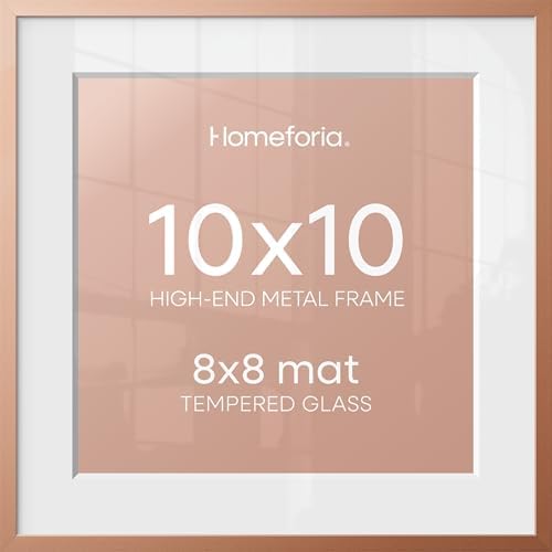 Homeforia 10x10 Rose Picture Frame, High-End Metal, 8x8 Mat, Glass by Homeforia