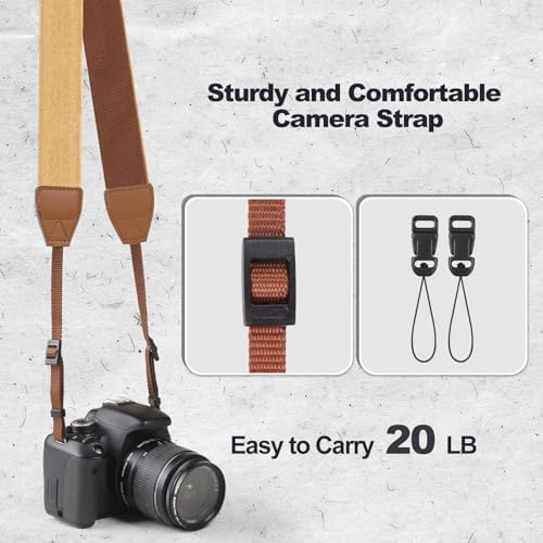 Universal Camera Strap - Camera Neck Strap, Adjustable Shoulder Straps Compatible with Canon, Fujifilm, Nikon, Olympus, Panasonic and other SLR and mirrorless cameras - Khaki - Image 6