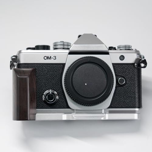 Handmade Wooden Handle Grip L Plate Alloy Base for OM System OM-3 Camera (Ebony + Silver Base) - Image 4