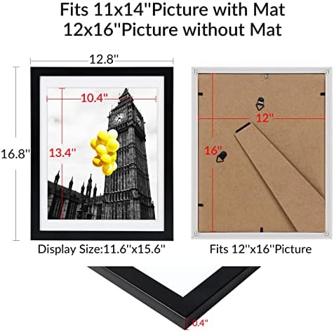 12x16 Picture Frames Set of 6 with Plexiglass, Display Pictures 11x14 with Mat or 12x16 Without Mat for Wall Mounting，Black - Image 6