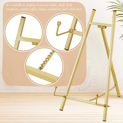 Leinuosen 1 Pcs Metal Tabletop Easel Stand, Tripod Display, Gold - Image 2