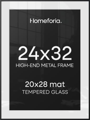 Homeforia 24x32 Black Poster Frame, High-End Metal, 20x28 Mat, Glass by Homeforia