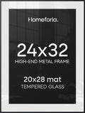 Homeforia 24x32 Black Poster Frame, High-End Metal, 20x28 Mat, Glass by Homeforia