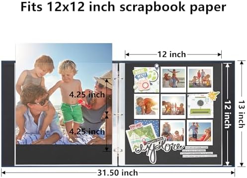 Vienrose Scrapbook Photo Album, 12x12 Inch, 3 Ring Binder, Blue, 100 Pages - Image 2