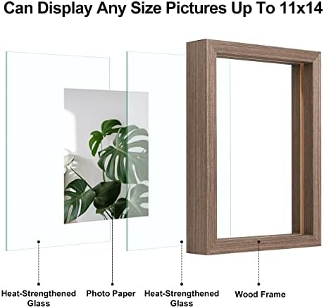 Egofine 11x14 Floating Frames Set of 2, Double Plexiglass Picture Frame, Made of Solid Wood Display Any Size Photo up to 11x14, Wall Mount or Tabletop Standing, Brown - Image 3