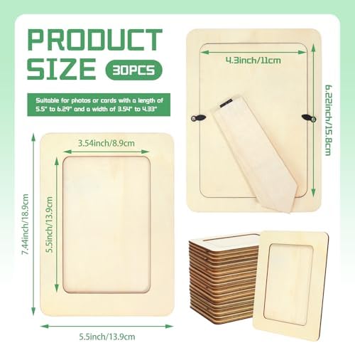 VOKOY 30 Pack Wooden Picture Frames for Crafts, 4" x 6" Photos DIY Wood Frames for Crafting,Unfinished Standing Photo Frames DIY Crafts Wood Decorate for Birthday Party Gifts - Image 2