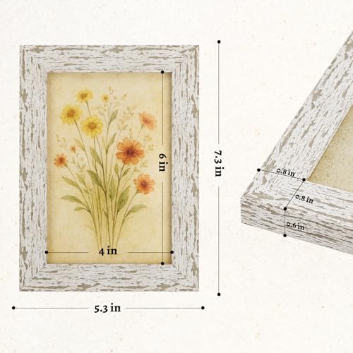 4x6 Rustic Farmhouse Picture Frames with Vintage Prints, Set of 4 - Image 7